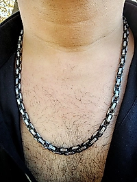 Erkek Kral Model Çelik Kolye Gümüş - Siyah