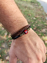 Murano Nazar Boncuklu Deri Bileklik Kırmızı