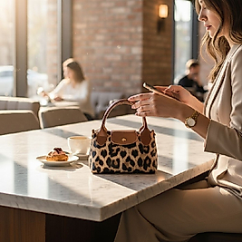 Deri askılı çanta leopar