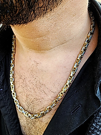 Erkek Kral Model Çelik Kolye Altın - Gümüş